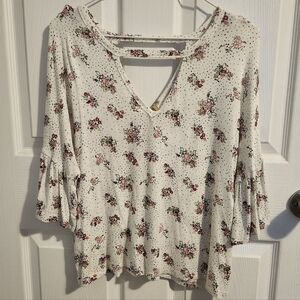 True Craft White Floral V-Neck Blouse